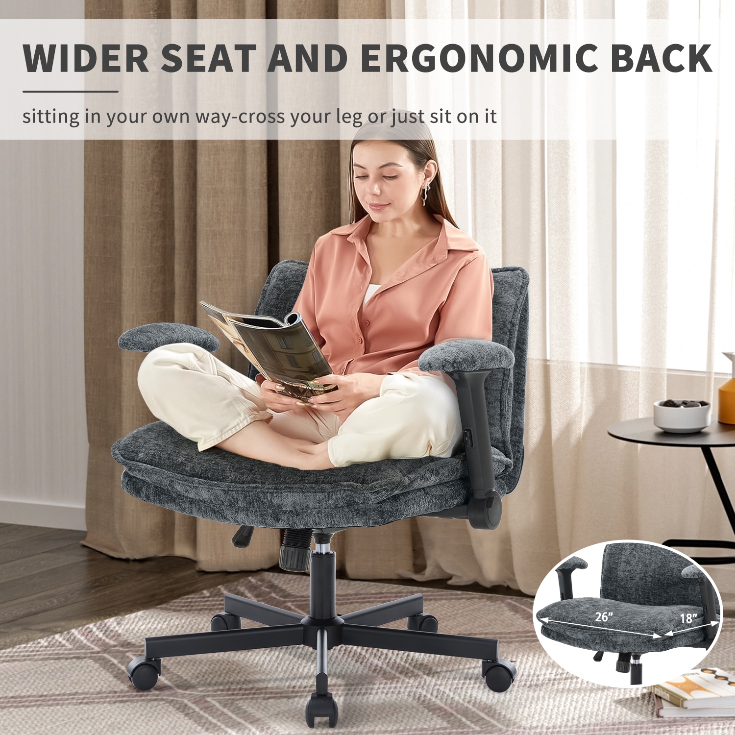 Fancispot Cross Legged Office Chair Height Adjustable Swivel Desk_voghion.com